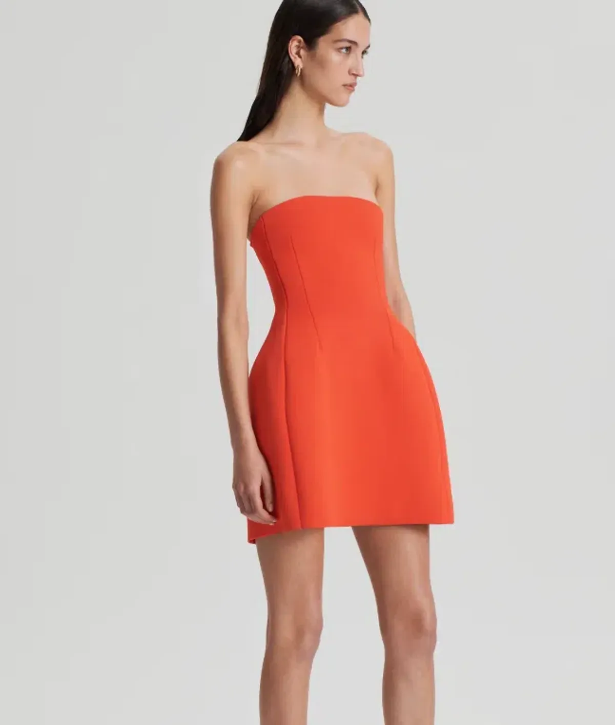 Scanlan Theodore Crepe Knit Peplum Strapless Dress With Gloves Crayon Size 6 - Image 2