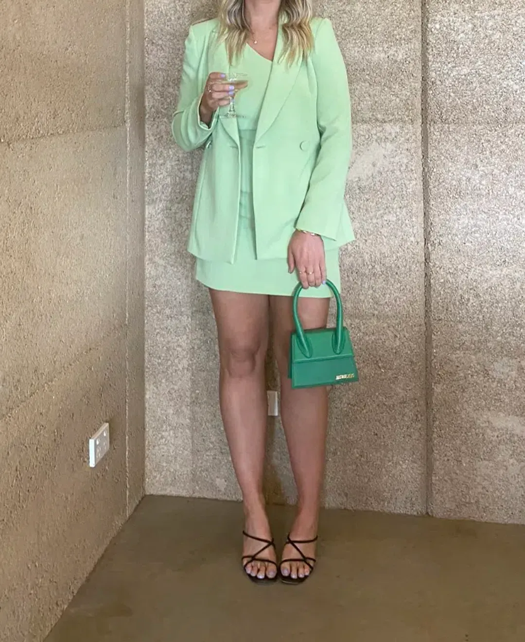 Kookai One Shoulder Dress And Blazer Set Green Size 12  for rent on The Volte - main image