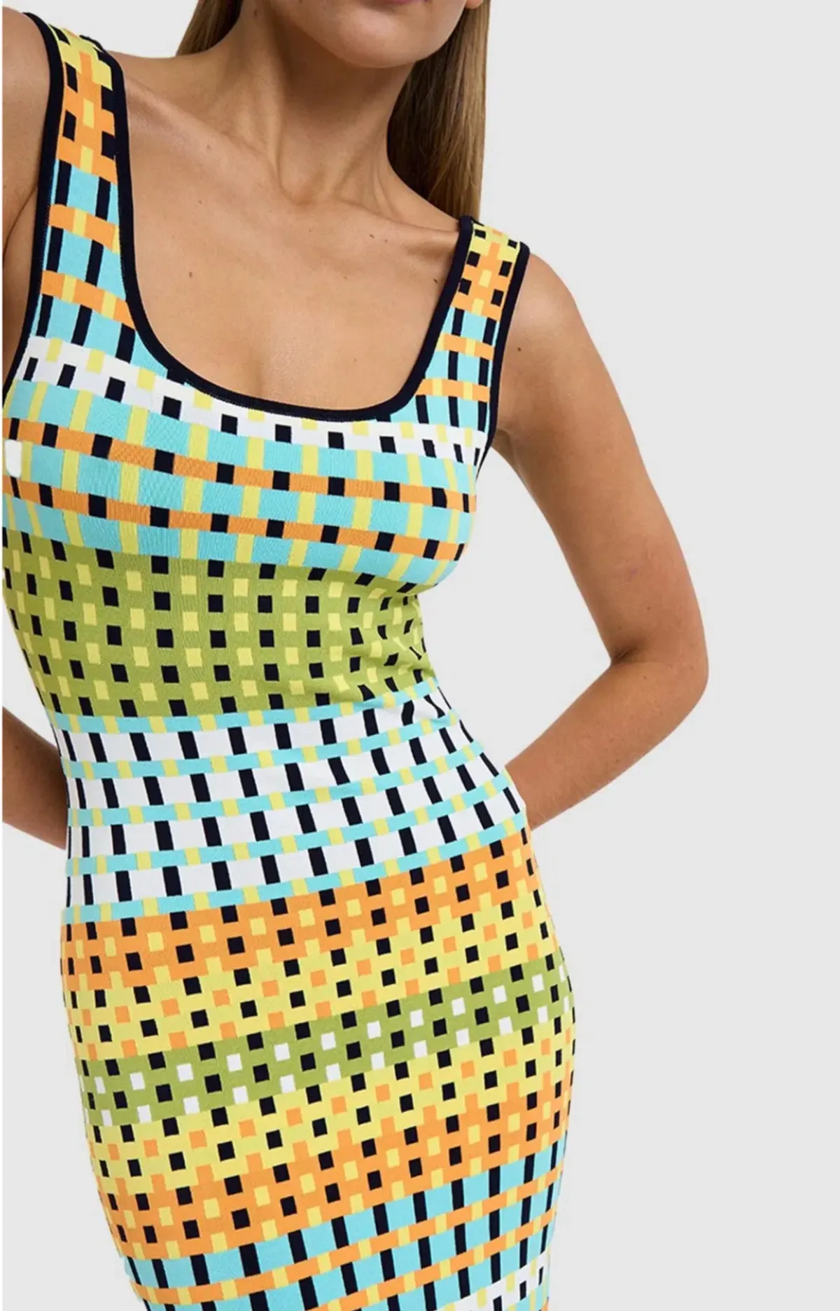 By Johnny Eve Grid Scoop Back Midi Dress Multi Size S/Au 8  - Image 2