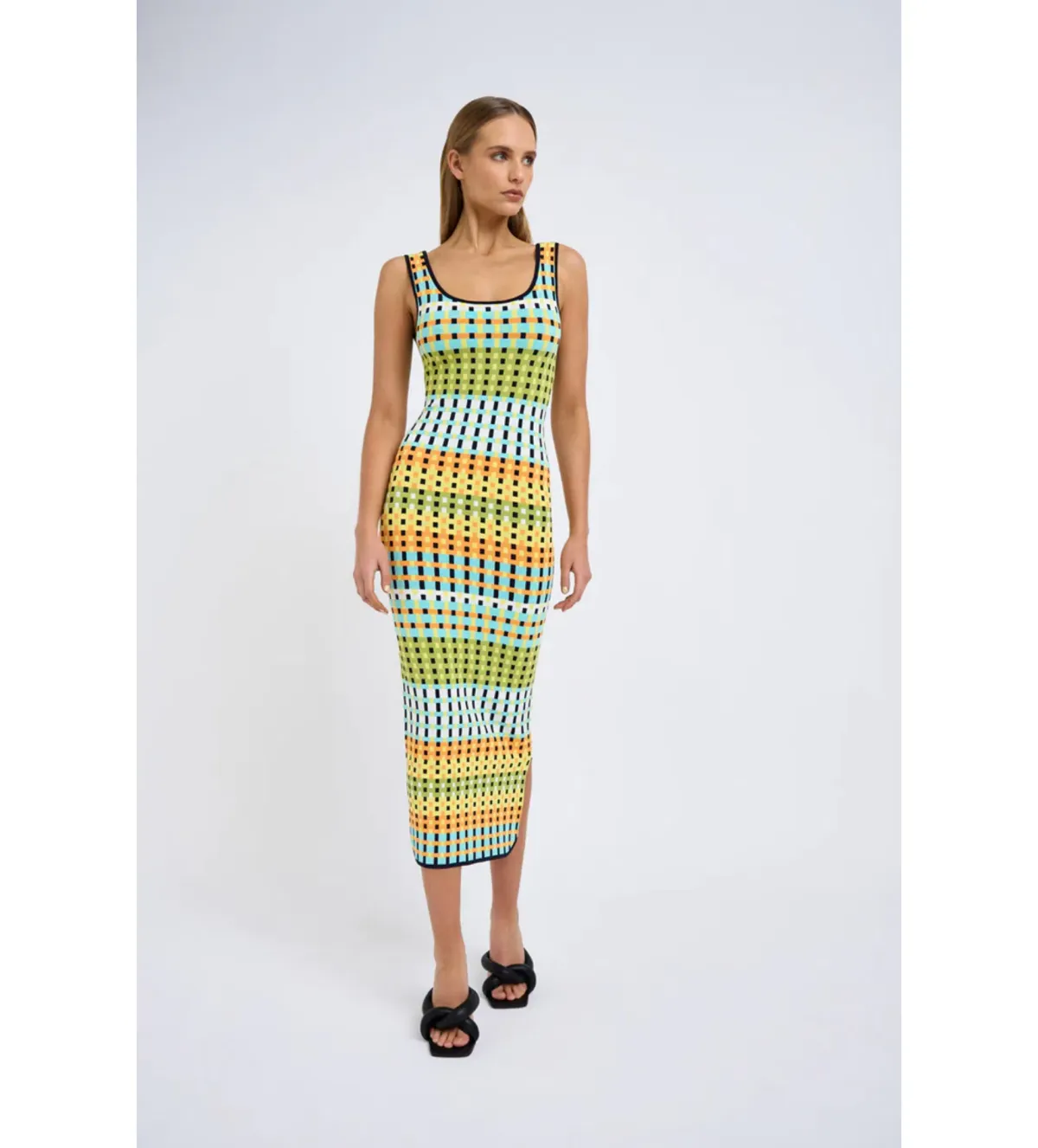 By Johnny Eve Grid Scoop Back Midi Dress Multi Size S/Au 8  - Image 1