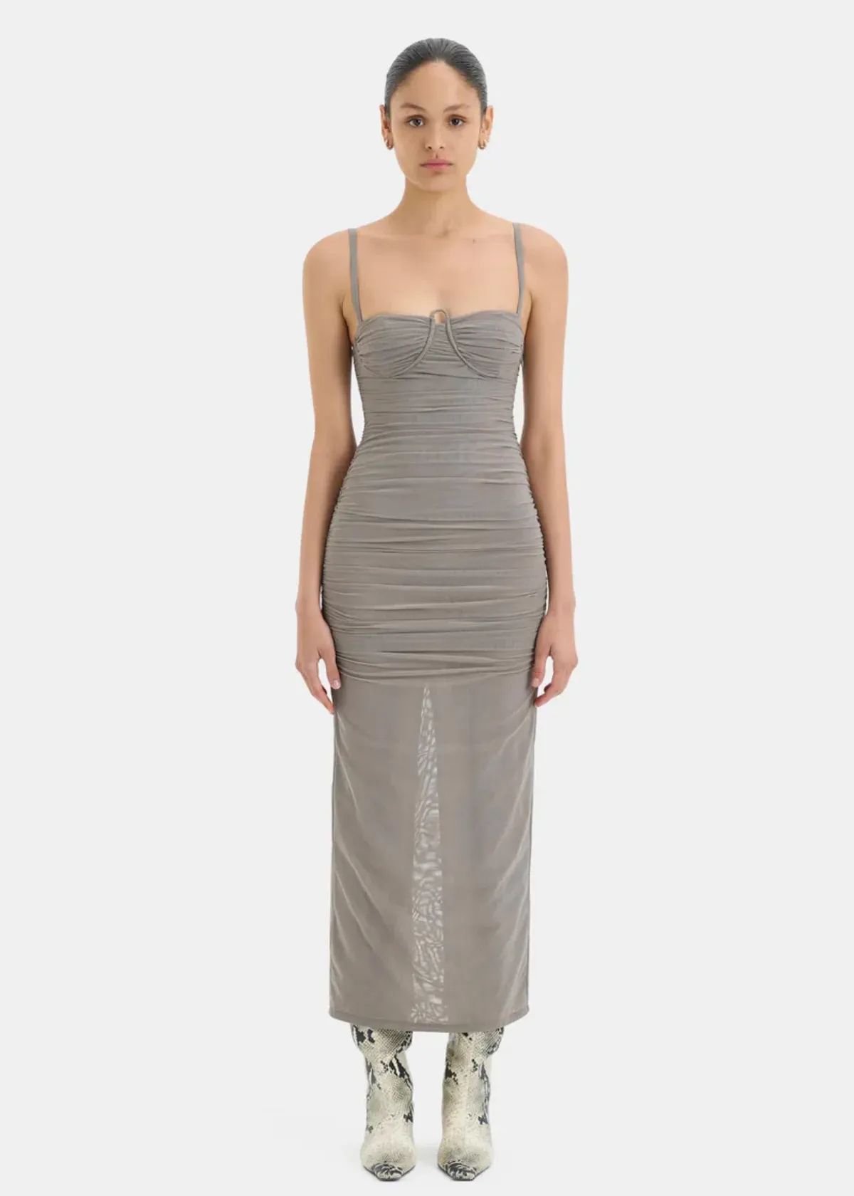 Sir The Label Jacques Gathered Midi Dress Slate Size 0 /Au 6 - Image 1