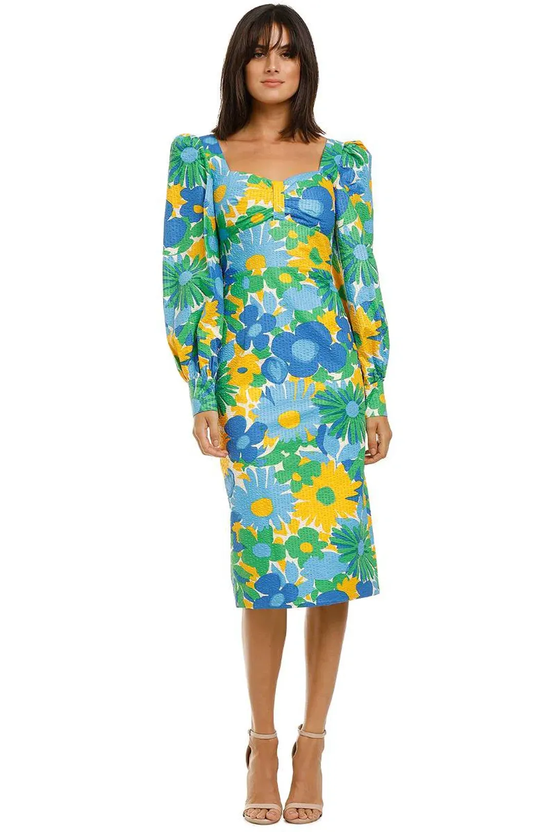 By Johnny Sunday Floral Cuff Sleeve Midi Dress Multi Size 8 for rent on The Volte - main image