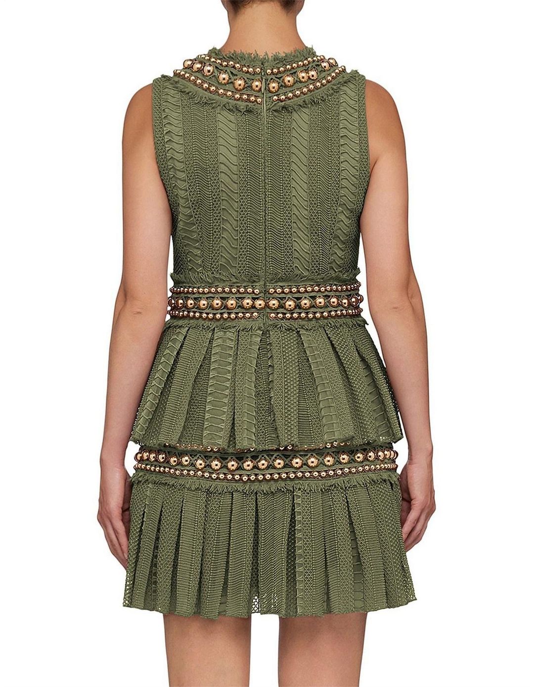 Khaki Lace Pleat Mini Dress Size 8 for rent on The Volte - main image