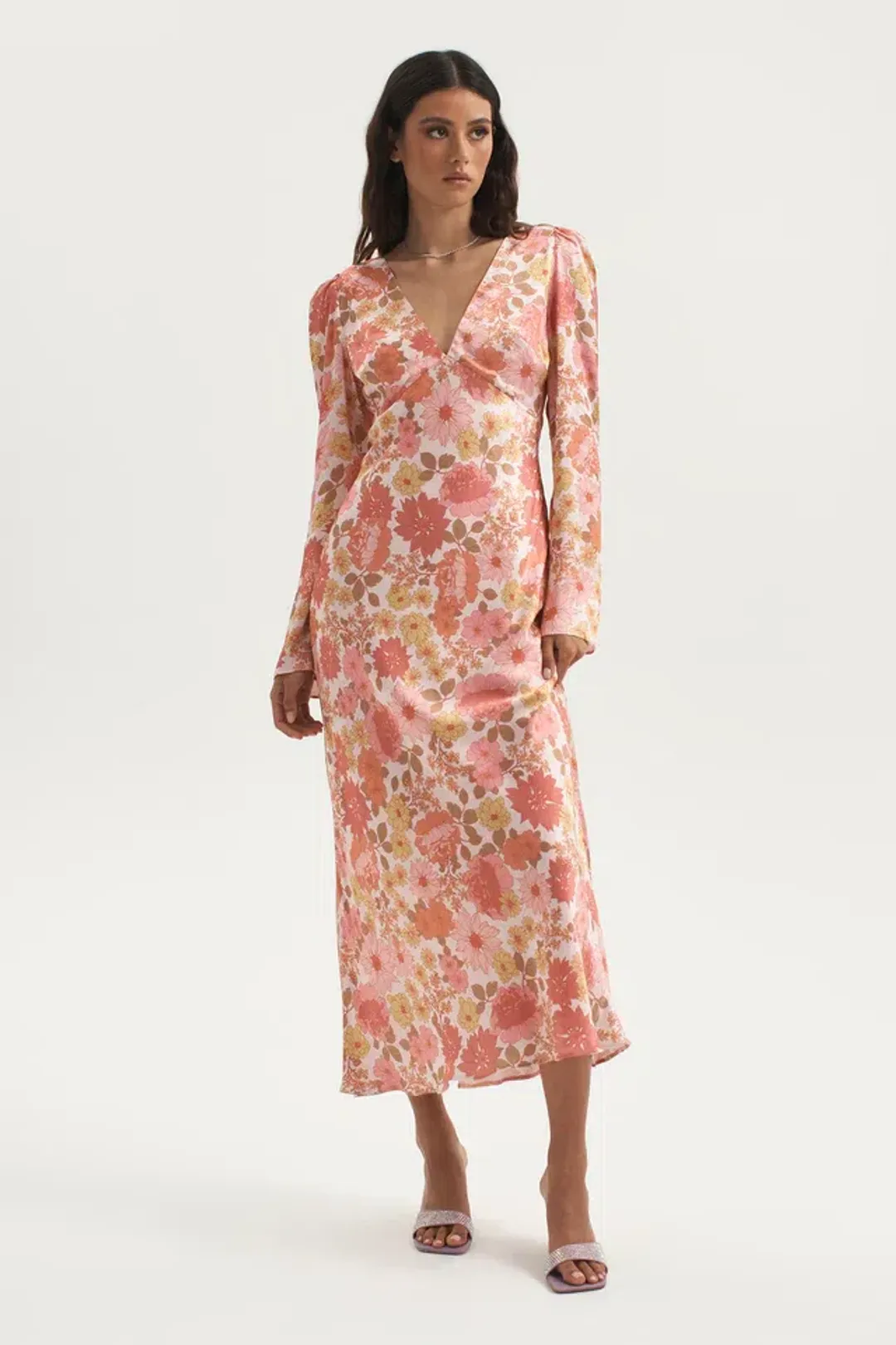 Ownley Zaliah Bias Backless Midi Dress Pink Floral Size S / AU 8 for rent on The Volte - main image