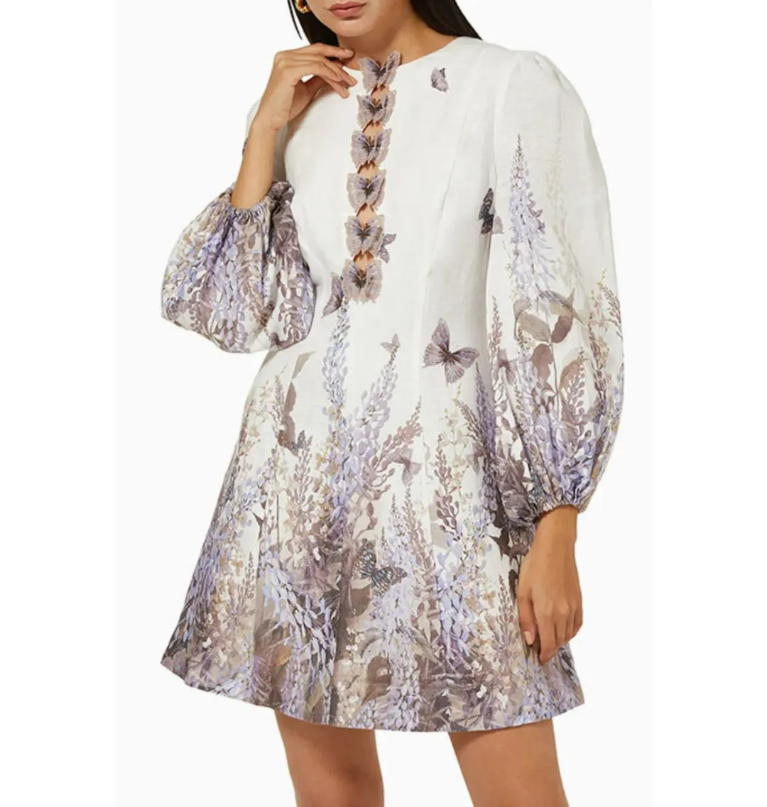 Zimmermann The Luminous Butterfly Mini Dress in Ivory Lavender Tea Size 2 / AU 12 for rent on The Volte - main image