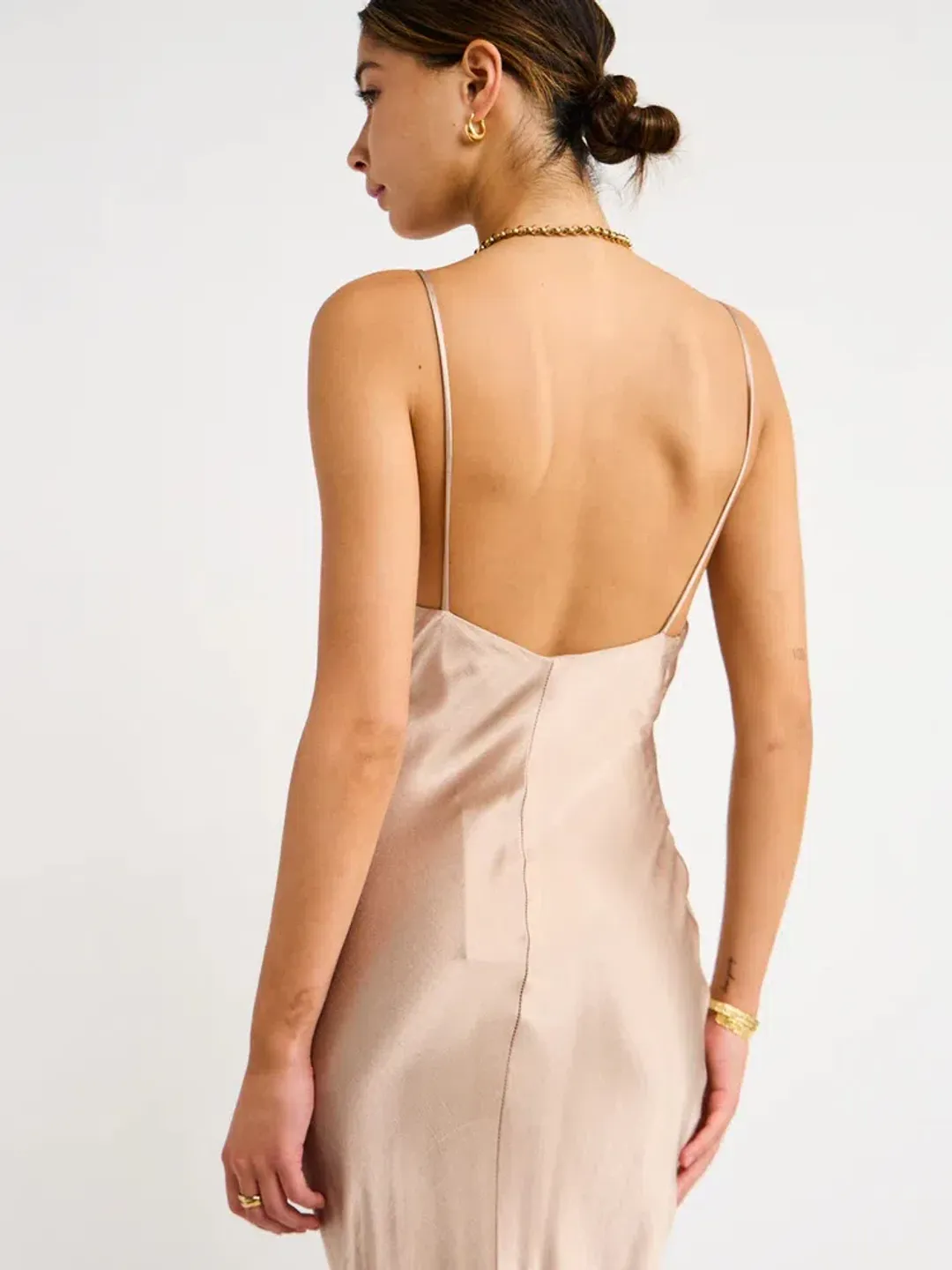 Bec & Bridge Lorelai V Maxi Dress in Smoke Taupe Size AU 8 for rent on The Volte - main image