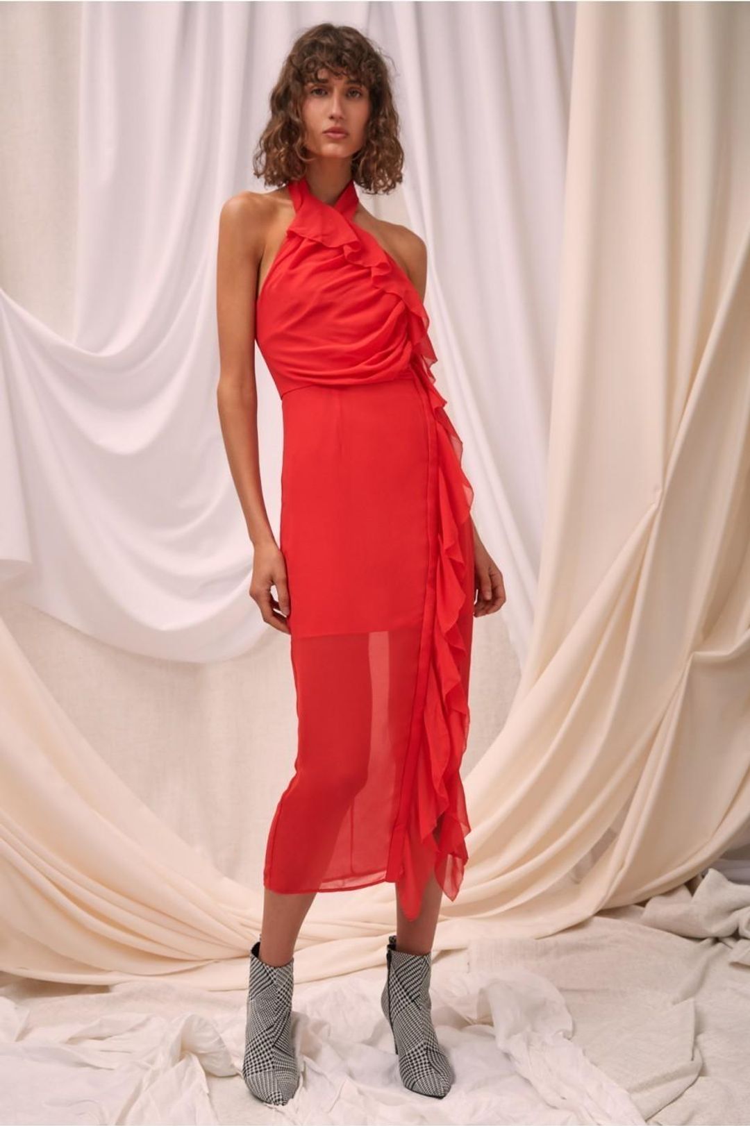 C/MEO COLLECTIVE ELUDE MIDI DRESS CHILLI for rent on The Volte - main image