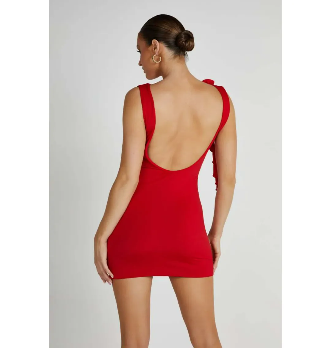 Meshki  Bronte Backless Rose Mini Dress in Red Size AU 8 for rent on The Volte - main image