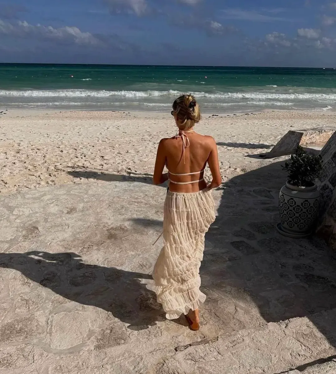 Arcina Ori Juliette Halter Top & Maxi Skirt Set Warm Cream Size S / AU 8 for rent on The Volte - main image