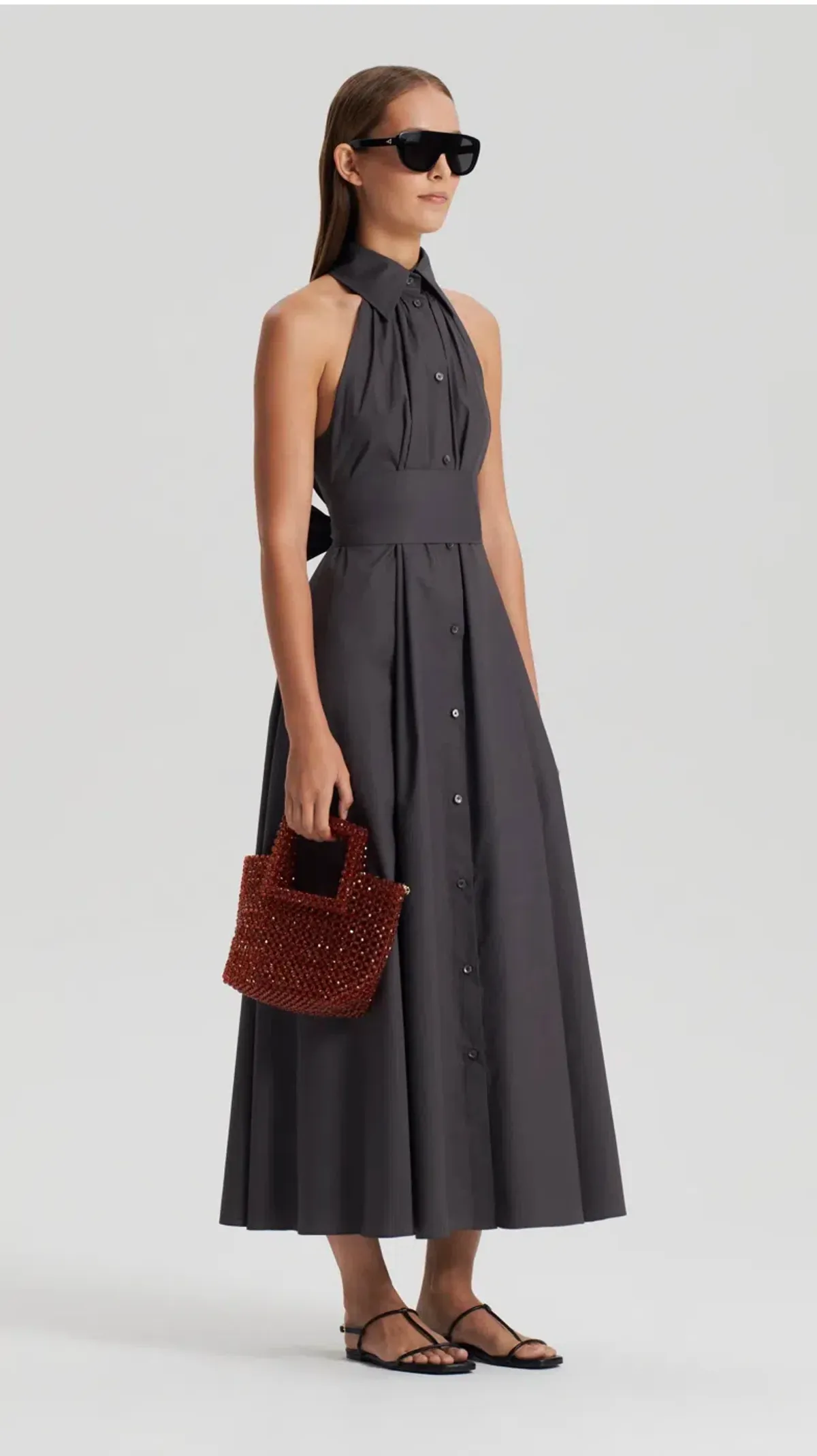 Scanlan Theodore Parachute Sleeveless Shirt Dress Espresso Size AU 8 - Image 2