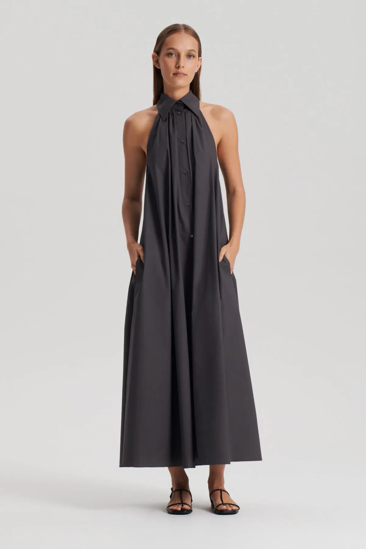 Scanlan Theodore Parachute Sleeveless Shirt Dress Espresso Size AU 8 - Image 1