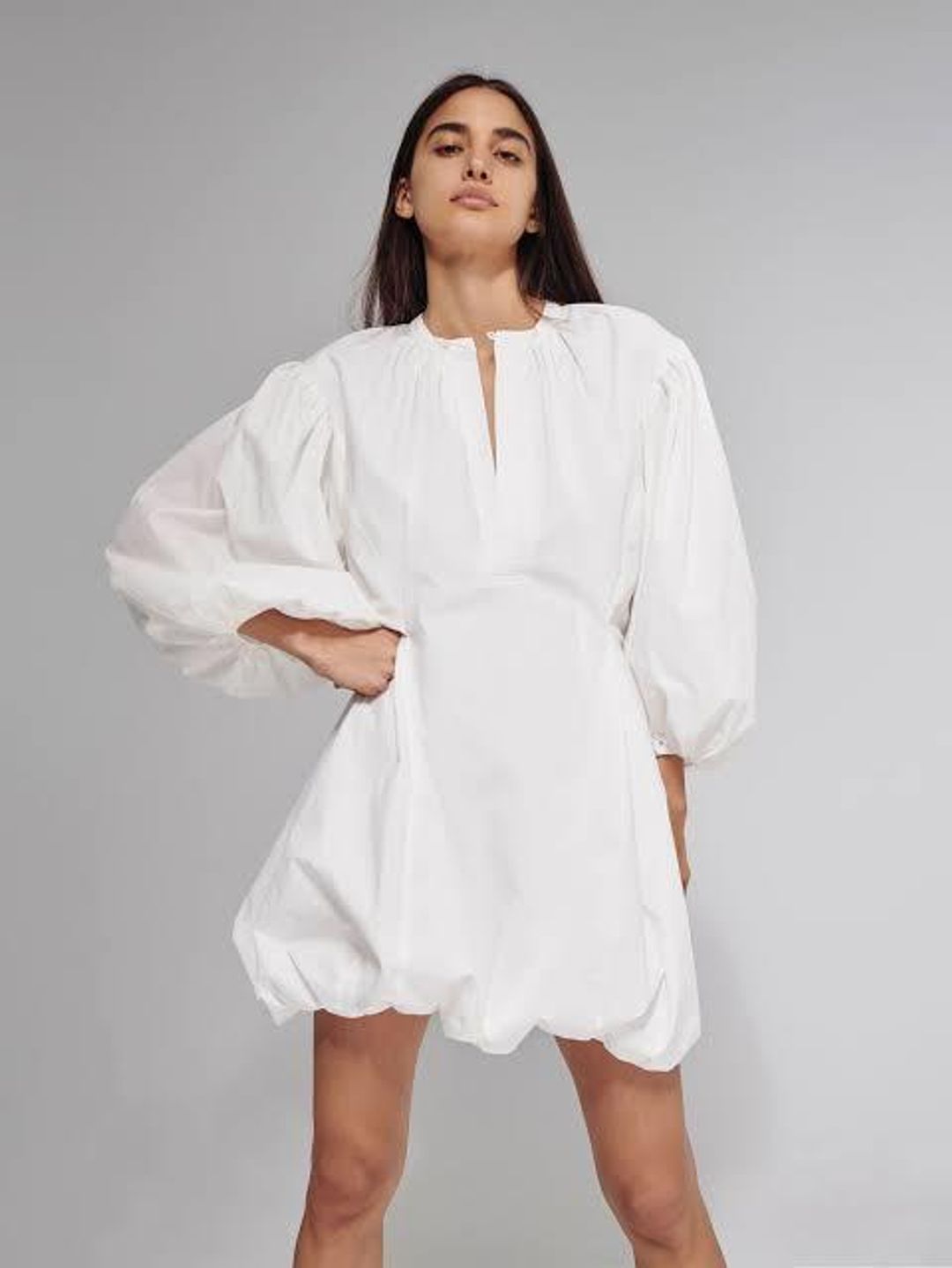 Bassike Gathered Balloon Dress White Size 10 for rent on The Volte - main image