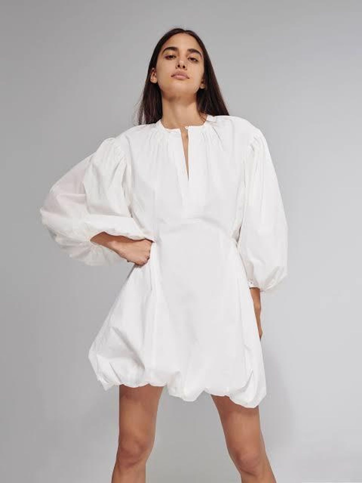 Bassike Gathered Balloon Dress White Size 10 - Image 3