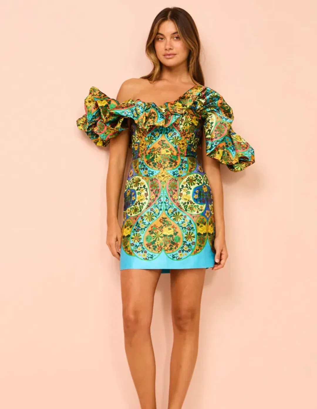 Alemais Sofie Off Shoulder Mini Dress Multi Floral Size 10 for rent on The Volte - main image
