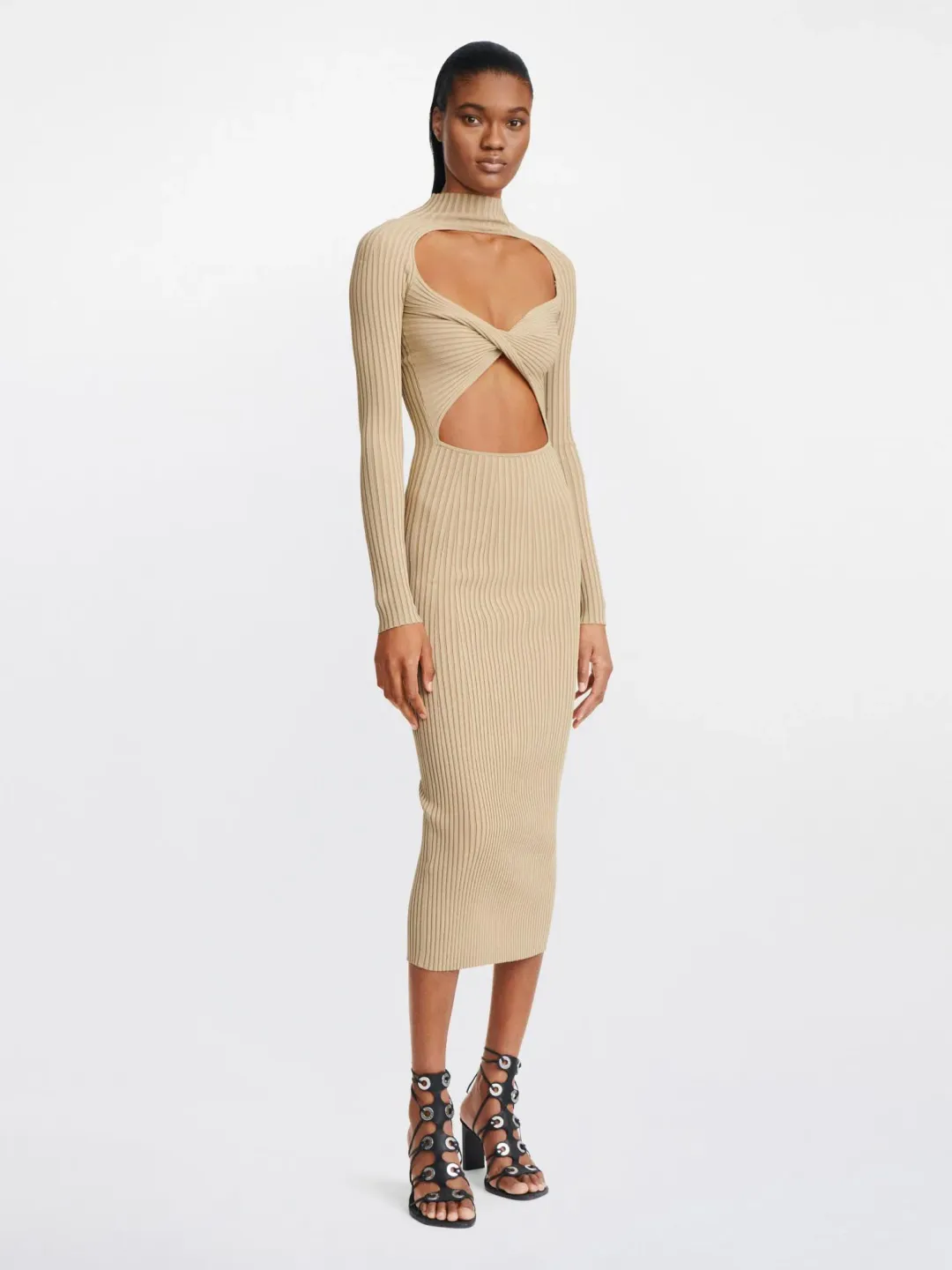Dion Lee Stripe Rib Twist Dress Sahara Size 10 for rent on The Volte - main image