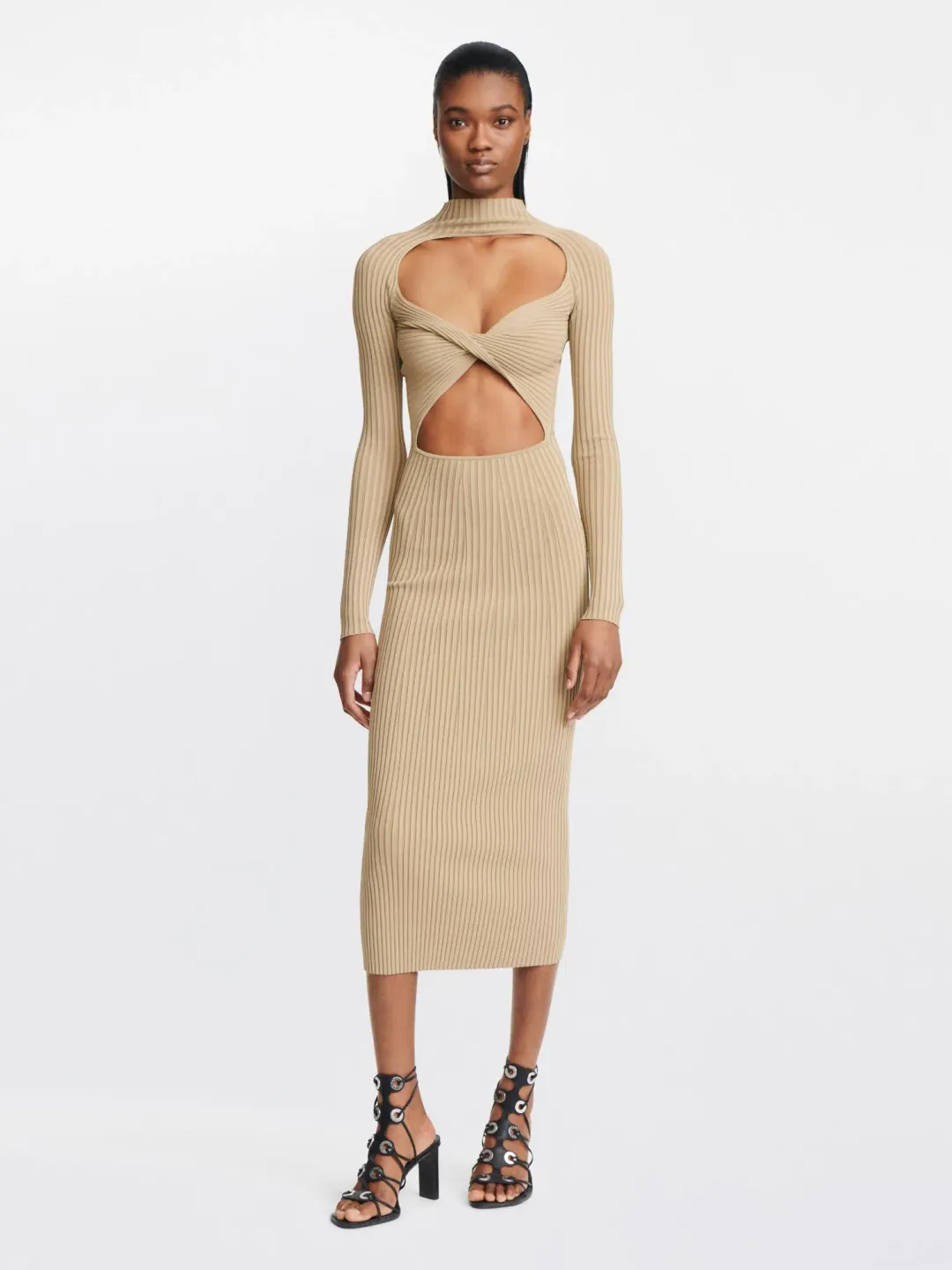Dion Lee Stripe Rib Twist Dress Sahara Size 10 for rent on The Volte - main image