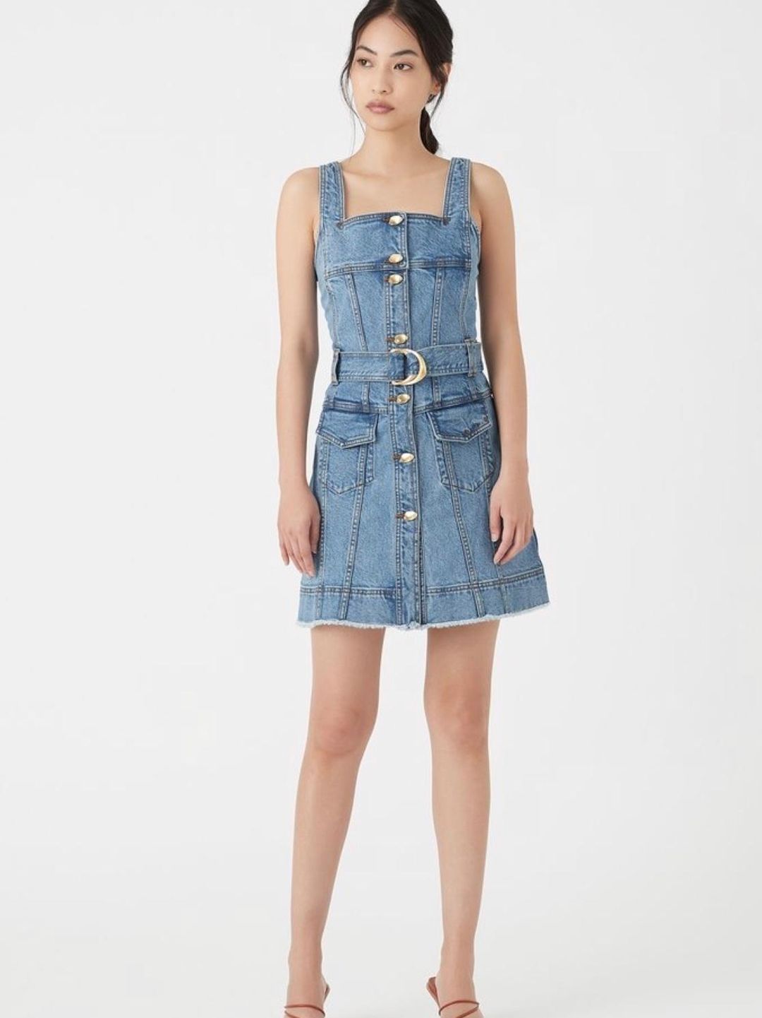 Aje Paperbark Denim Belted Mini Dress Blue Size 4 for rent on The Volte - main image