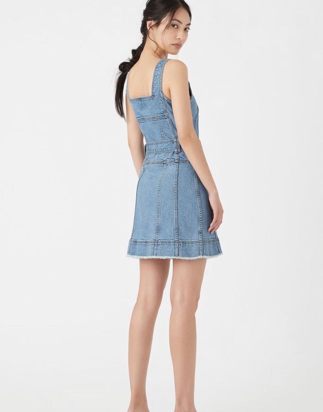 Aje Paperbark Denim Belted Mini Dress Blue Size 4 for rent on The Volte - main image
