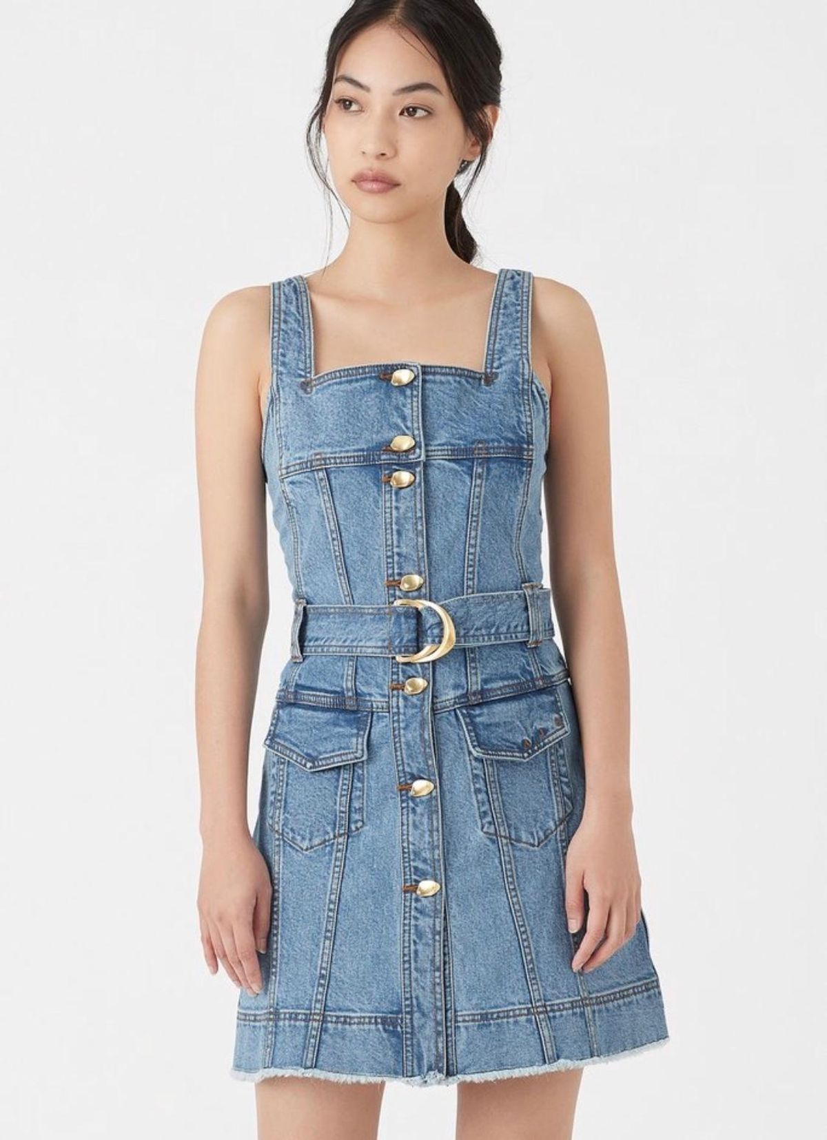 Aje Paperbark Denim Belted Mini Dress Blue Size 4 - Image 2