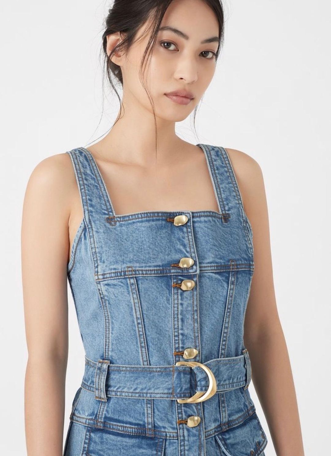 Aje Paperbark Denim Belted Mini Dress Blue Size 4 for rent on The Volte - main image