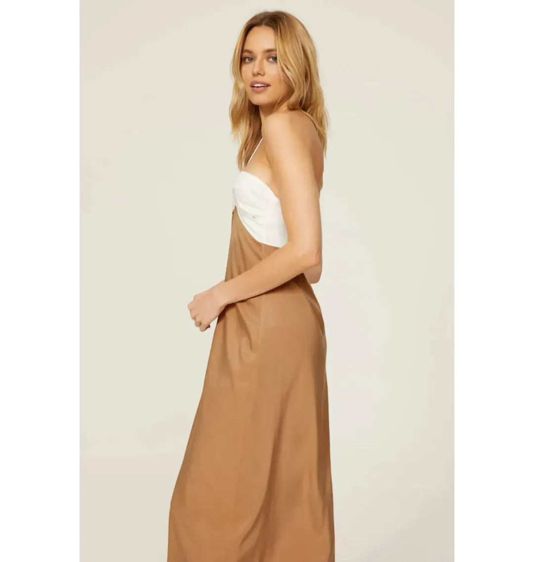 Third Form Lets Split Slip Dress Off White And Tan Size AU 14 for rent on The Volte - main image
