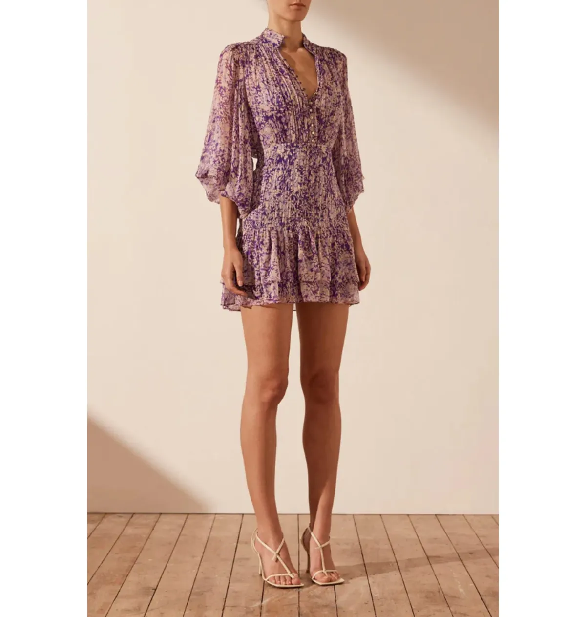 Shona Joy Aurier Button Up Ruched Mini Dress In Aurier Print Size AU 6 - Image 2