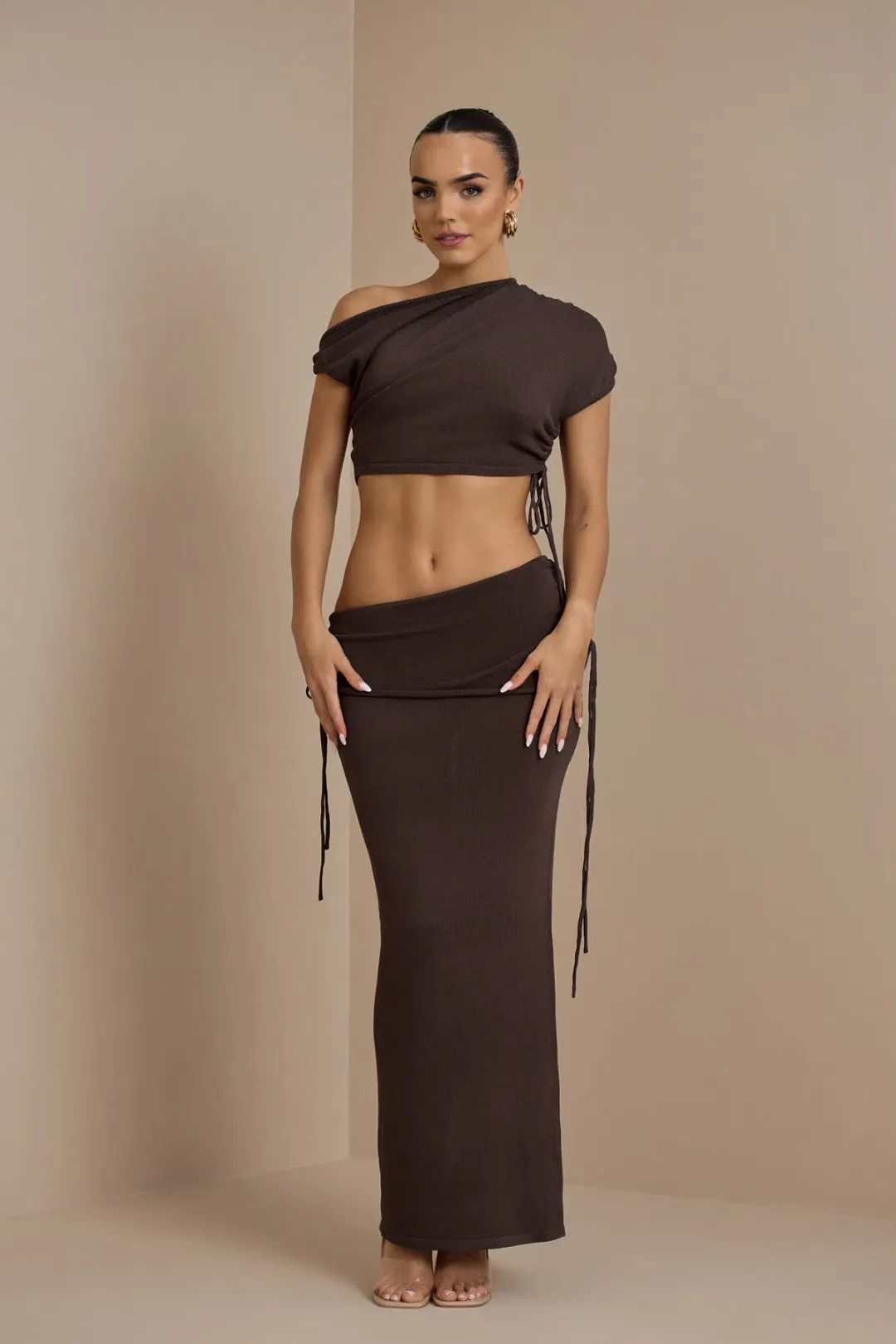 Wander Doll Yris Knit Coord Set in Chocolate Size 8 for rent on The Volte - main image