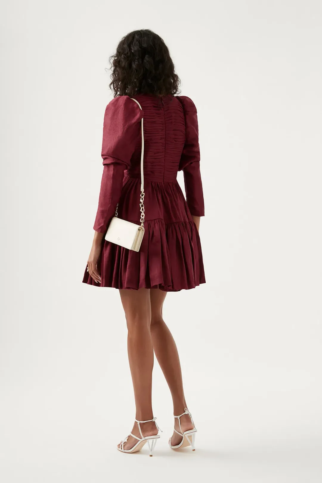 Aje Impasto Ruched Mini Dress Burgundy Size 8 for rent on The Volte - main image