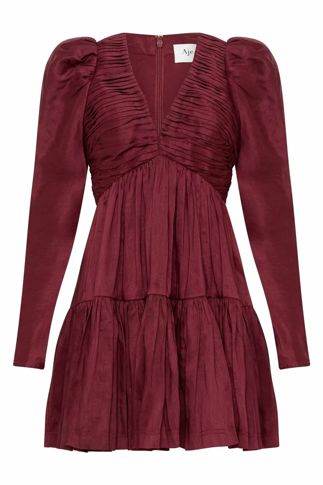Aje Impasto Ruched Mini Dress Burgundy Size 8 for rent on The Volte - main image