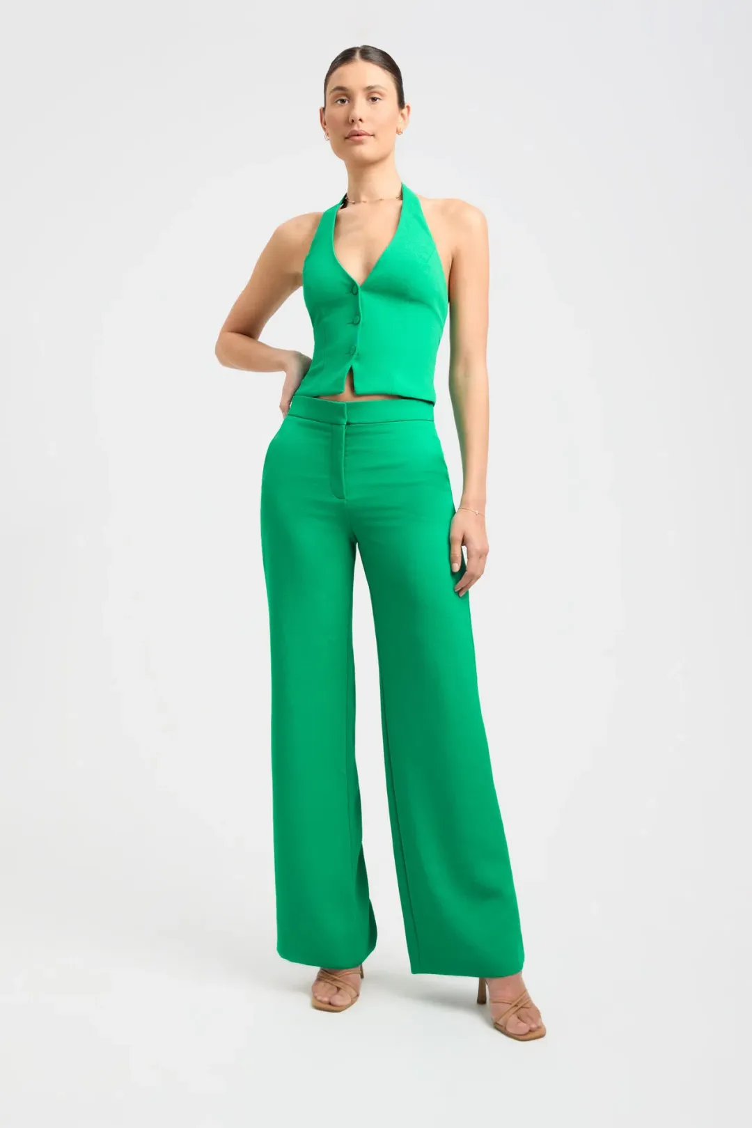 Kookai Oyster Vest Top Size 36 / AU 8 and Relaxed Pant Size 38 / AU 10 Set Green for rent on The Volte - main image