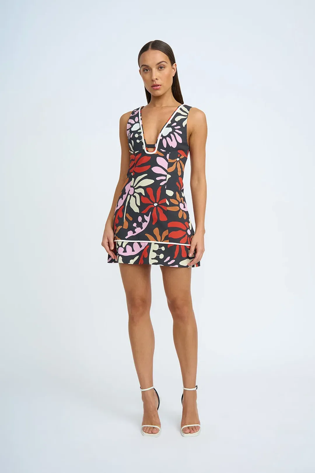 By Johnny  Dandy Breeze V Front Mini Dress in Black Multi Size 12 for rent on The Volte - main image