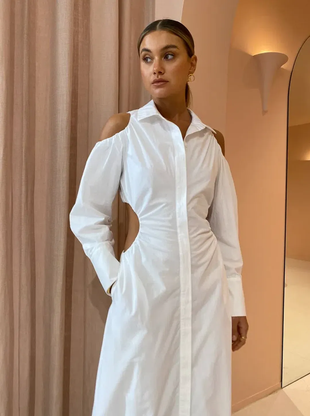 Sir the Label Mason Cut Out Shirt Dress in White Size 2 / AU 10 for rent on The Volte - main image