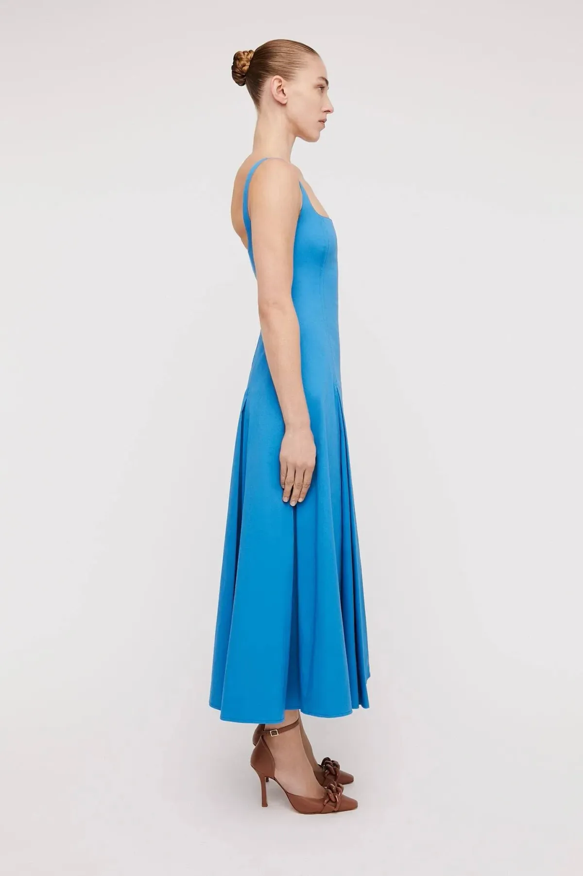 Scanlan Theodore Sateen Pleat Midi Dress Blue Size 10 - Image 2