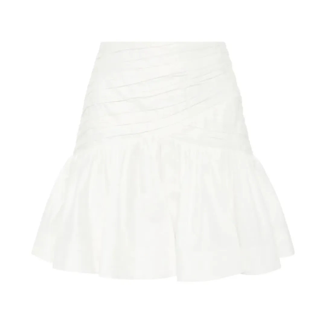 Aje Carrie Ruched Mini Skirt Ivory Size 4 for rent on The Volte - main image