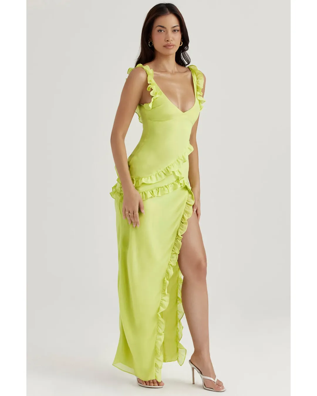 House Of Cb Pixie Ruffle Maxi Dress Lime  Size 6 for rent on The Volte - main image