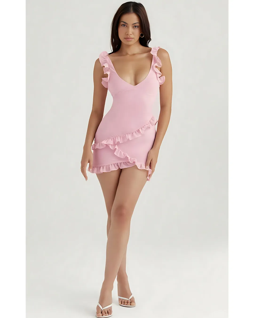 House Of Cb Tania Ruffle Mini Dress Pink Quartz Size 6  for rent on The Volte - main image