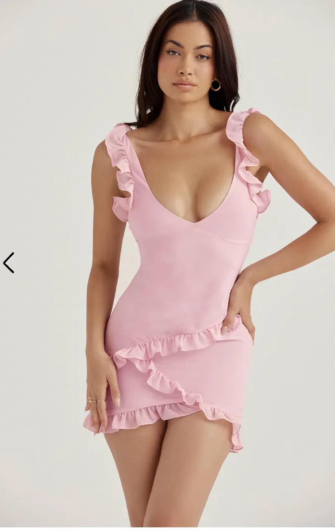 House Of Cb Tania Ruffle Mini Dress Pink Quartz Size 6  for rent on The Volte - main image
