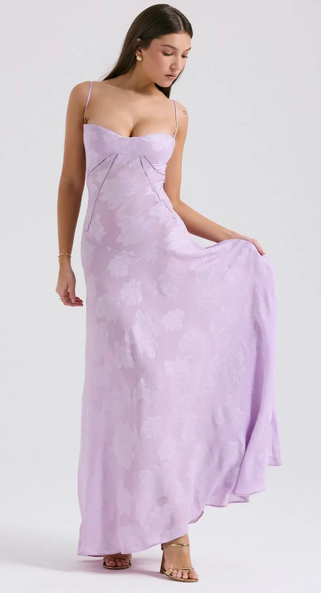 House Of CB Seren Lace Back Maxi Dress Orchid Floral Size S / AU 8 for rent on The Volte - main image