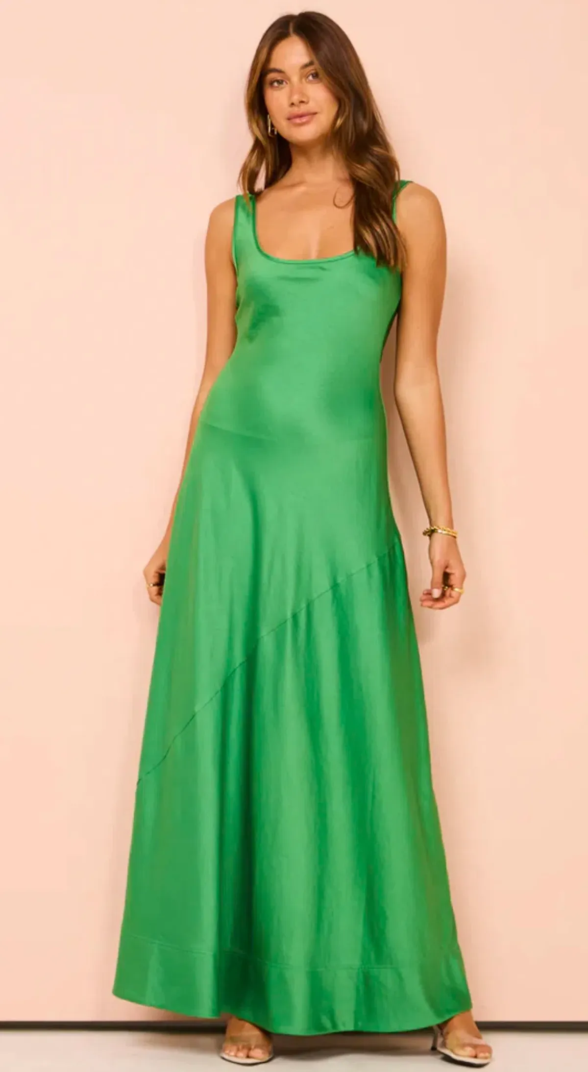 By Nicola Beneath The Stars Bias Cut Slip Dress In Verde Size 14 - Image 7