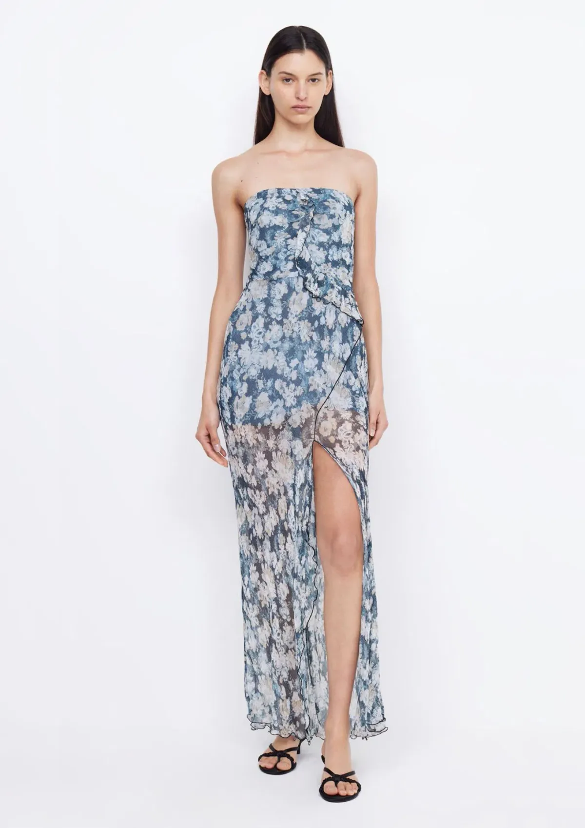 Bec & Bridge Opal Strapless Maxi Dress Denim Floral Size AU 6  - Image 1