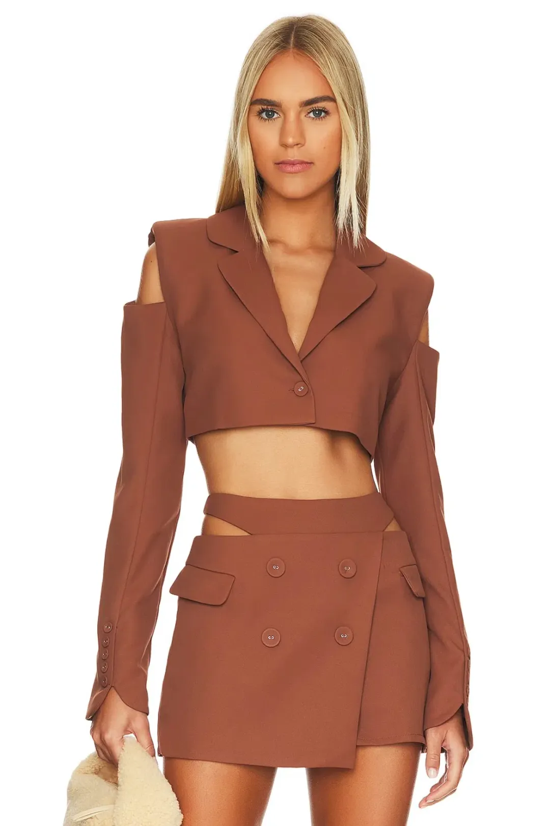 For Love & Lemons Alysa Crop Top and Mini Skirt Set Brown Size S / AU 8 for rent on The Volte - main image