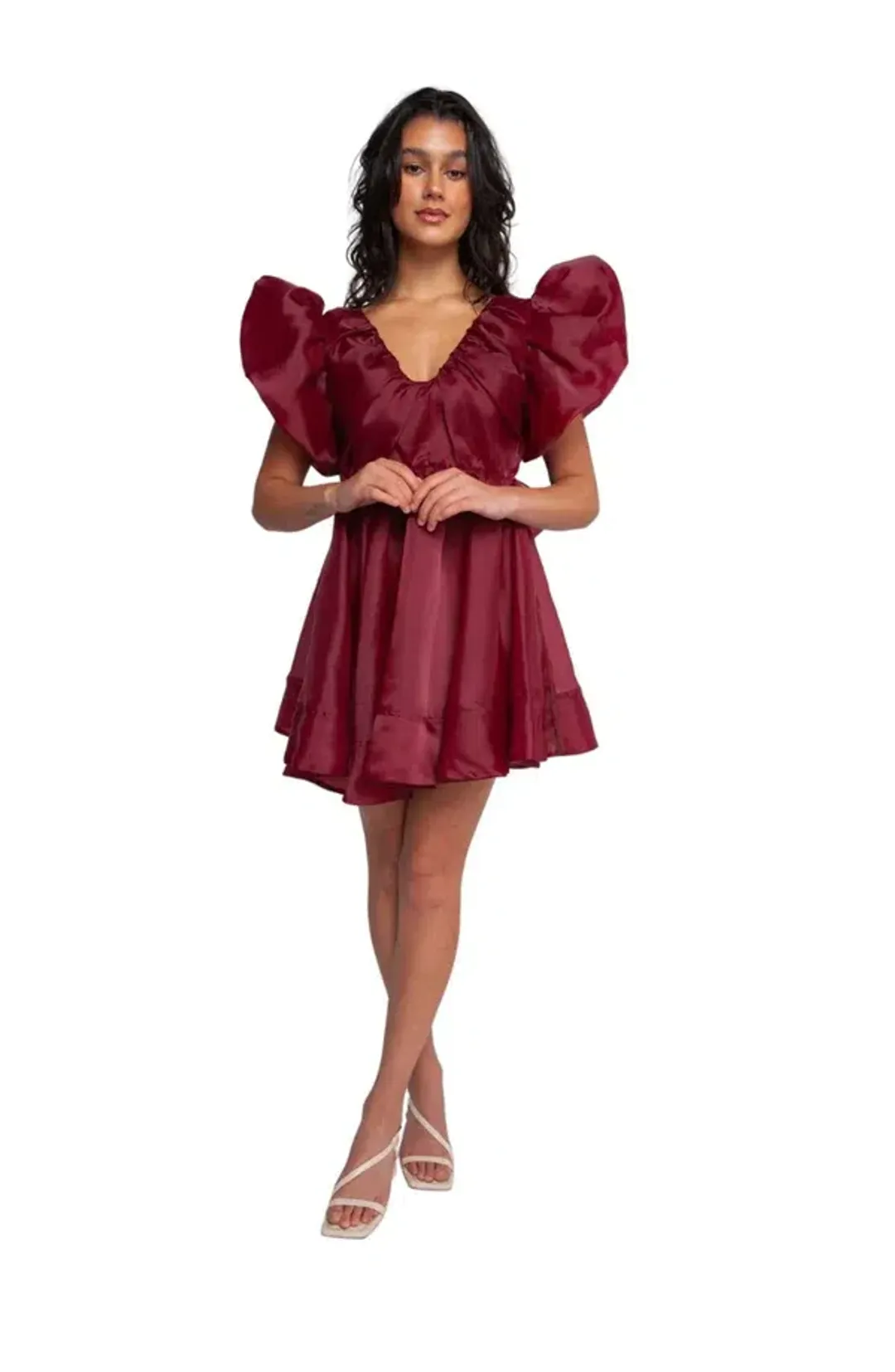 Aje Gretta Organza Mini Dress Burgundy Size 6 for rent on The Volte - main image