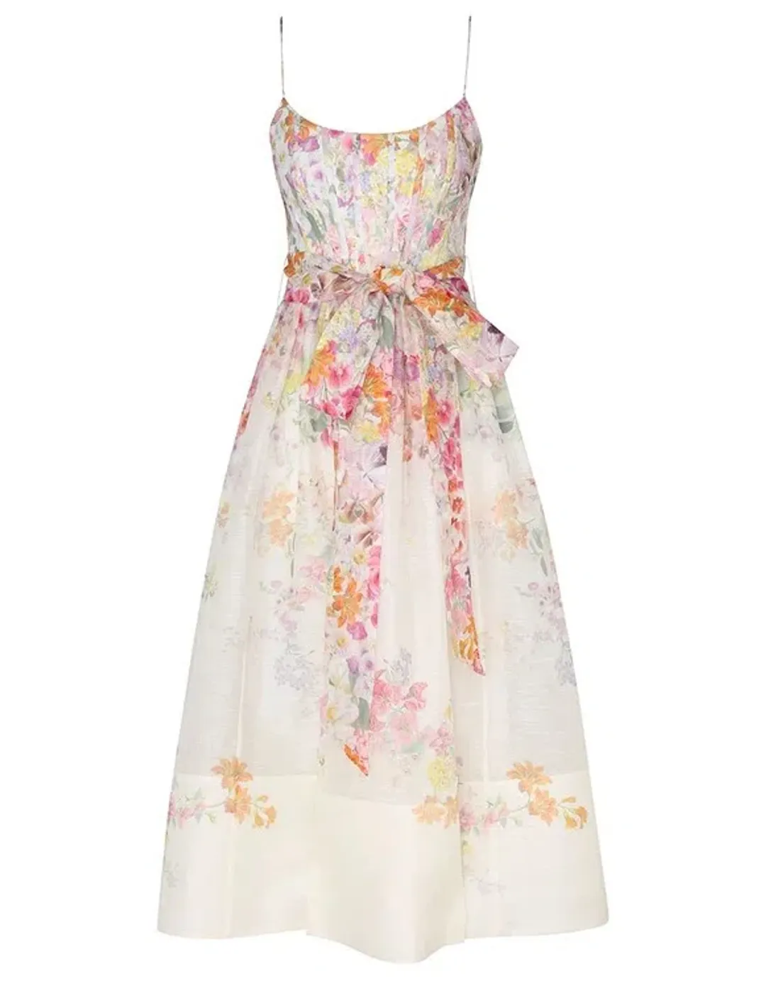Zimmermann Natura Corset Midi Dress Kaleidoscope Garden Floral Size 1 / AU 10 for rent on The Volte - main image