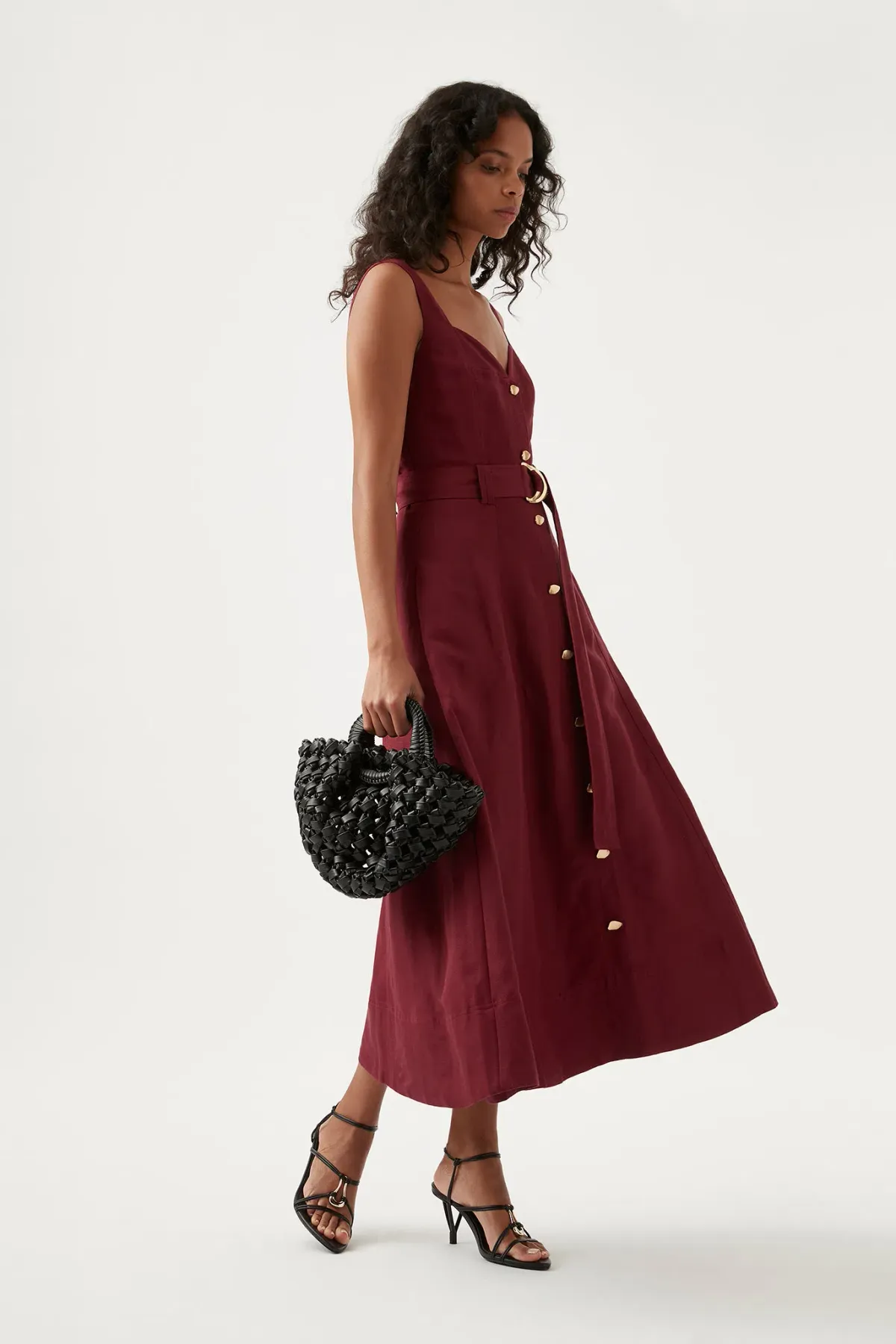 Aje Clay Belted Midi Dress Burgundy Size 8 - Image 2