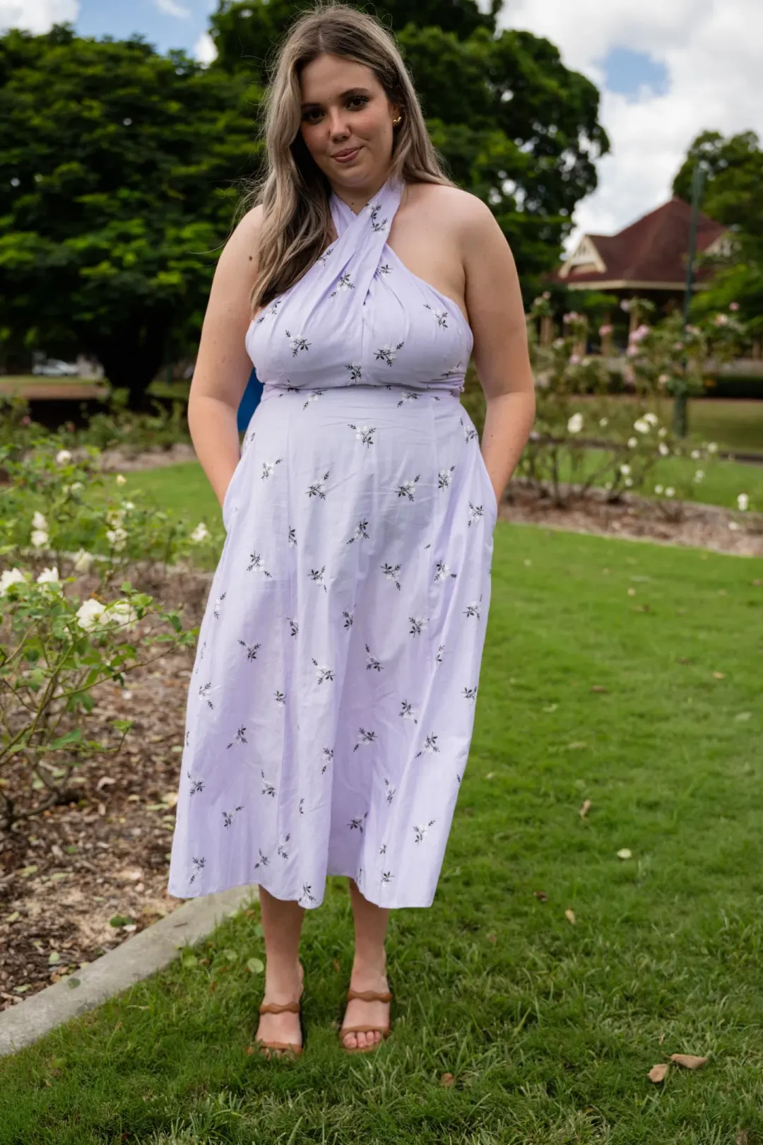 Erdem Selene Halterneck Dress Purple Size 16 for rent on The Volte - main image