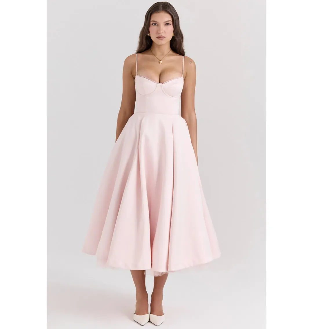 House of CB Mademoiselle Midi Dress Ballerina Pink Size AU 8  for rent on The Volte - main image