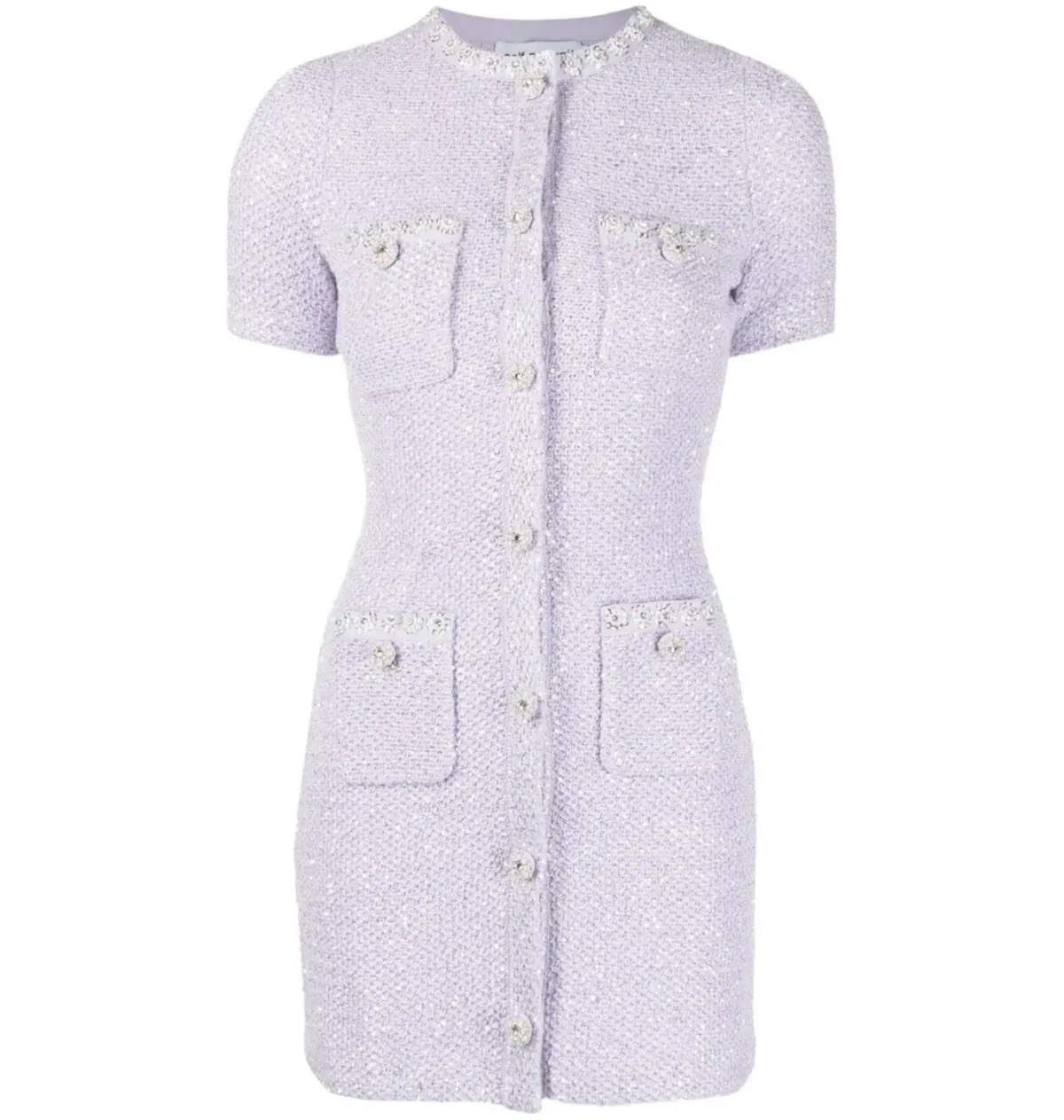 Self Portrait Embellished Knit Mini Dress Lilac Size AU 8 - Image 3