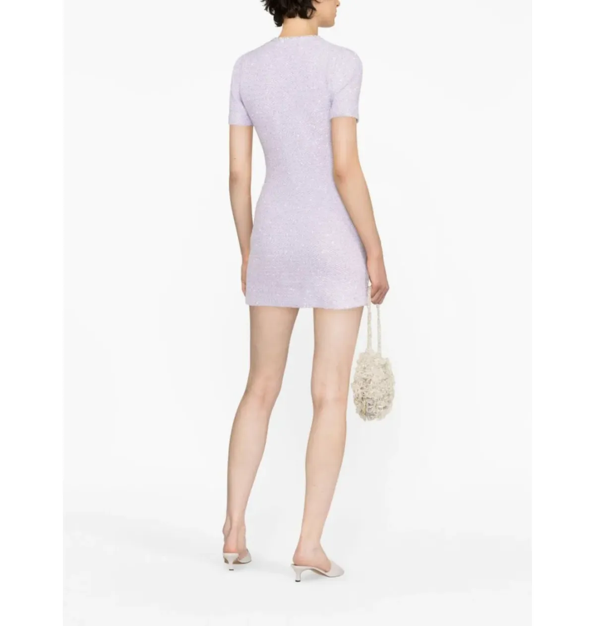 Self Portrait Embellished Knit Mini Dress Lilac Size AU 8 - Image 2