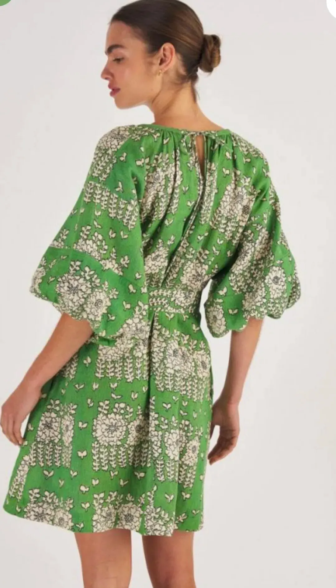Oroton Full Sleeve Posie Print Mini Sun Dress Green Floral Size 12 for rent on The Volte - main image