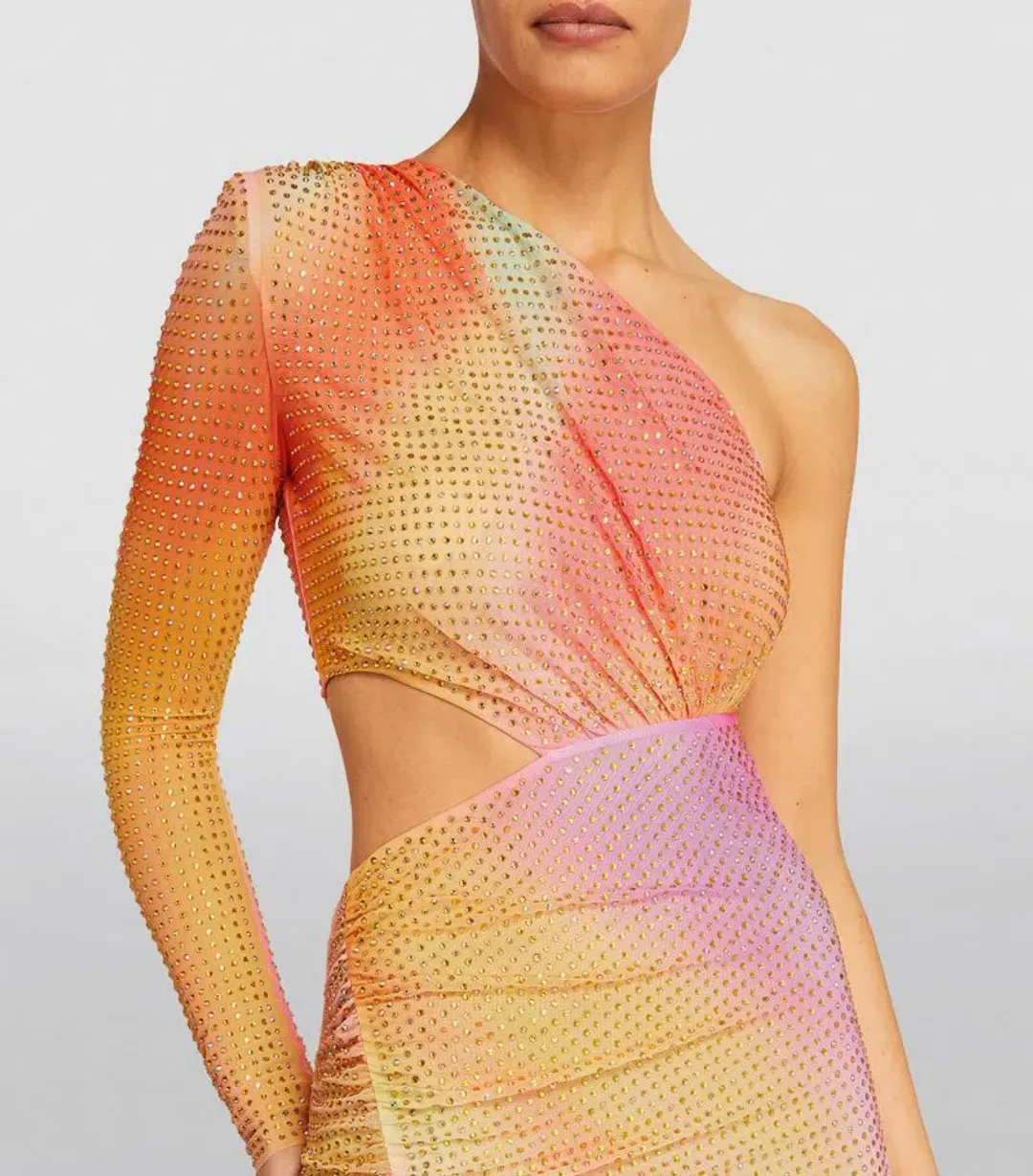 Self-Portrait Rhinestone Embellished One Shoulder Midi Dress Multi Size XS / AU 6 for rent on The Volte - main image